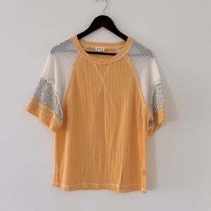 POL butter yellow short-sleeved waffle knit blouse
